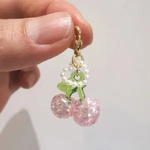 Bling Pink Strawberry Phone Key Chain Charms Pendant For Schoolbag iP 16 CCD Camera Earphones Ins Korea Handmade DIY Sweet