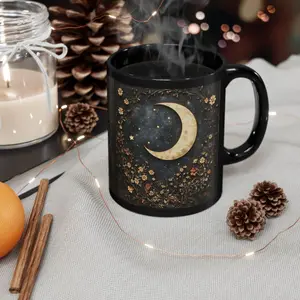 [Sale Up To 50%] Crescent Moon And Wildflower Mandala Mug Dark Cottagecore Design Coffee Mug Dark Aesthetic Ceramic Decor Gothic Floral Art Print Cup Witchy, Ceramic Mug, 11oz & 15oz