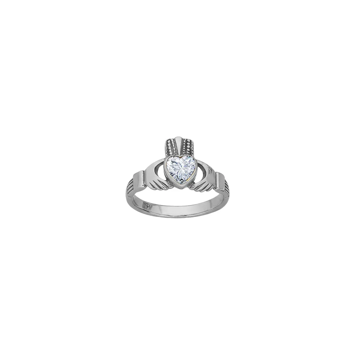 Irish Claddagh Solid White Gold Ring