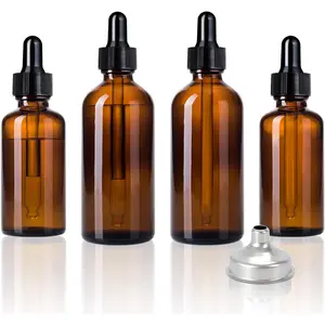 4 count 1oz+2oz  Glass Dropper Bottle,Tincture Bottles with Eye Droppers,Leakproof Essential Oils Bottles,with 1 Stainless Steel Funnels