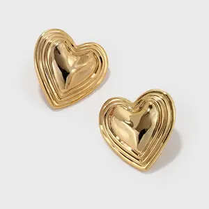 Polished Multi-Layered Heart Stud Earrings