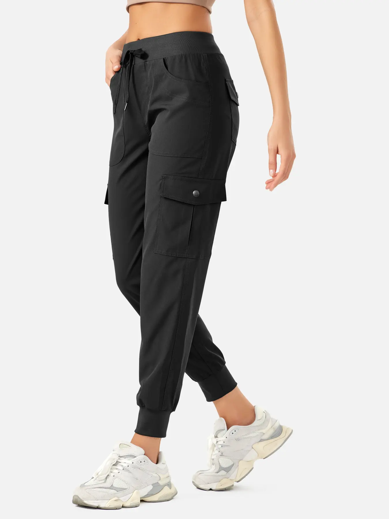 Women Lightweight Hiking Cargo Jogger Pants Drawstring Waist Button Flap Cargo Pockets Outdoor Travel Casual Pants movement womenswear sporty long grey sweatpants polyester
