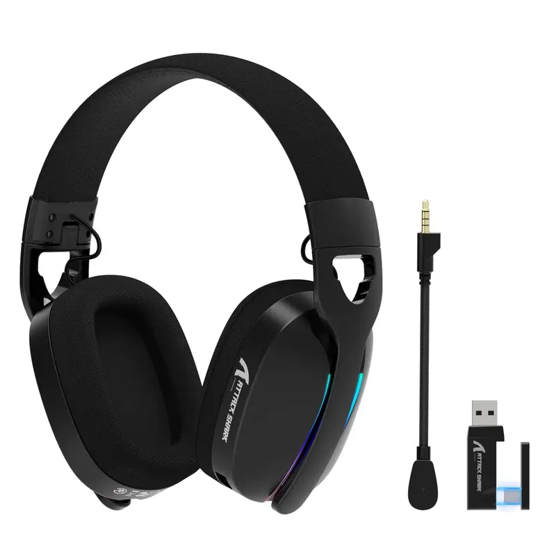 Attack Shark L90 Ultralight RGB Wireless Gaming Headset with Plug-in Microphone,B T 5.3/2.4G/USB, Noise Cancelling with Detachable Microphone,HiFi Stereo,Foldable,Customize via Software for Laptop/Cellphone/PS4/PS5/PC/Xbox