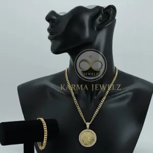 5mm Cuban Necklace & Bracelet Set with 50 Pesos Coin Pendant — 24” Chain