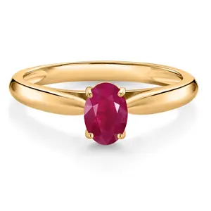 0.60 Ct Oval Red Ruby 10K Yellow Gold Solitaire Engagement Ring
