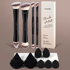 MAANGE 11pcs Makeup Tools Including 4pcs Makeup Brushes +7pcs Powder Puff Accessories,Makeup Brushes Set, Foundation Brush Contour Brush Powder Brush Eyeshadow Brush Concealer Brush Highlight Brush, Essential Makeup Brushes for Professionals and Beginners