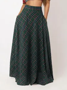 Women's High-Waisted A-Line Maxi Skirt, Casual Loose Fit Tartan Plaid Design with Pockets, Perfect for All Seasons Street Fashion Party Wear Womenswear