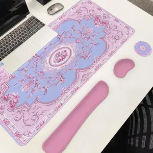 Floral Pattern Office Set, 4 Counts Including Mouse Pad & Keyboard Wrist Rest & Ergonomic Mouse Pad & Coaster, Wrist Support for Gaming