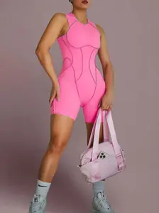 Seam Sculpt Backless Romper (Romantic Pink)