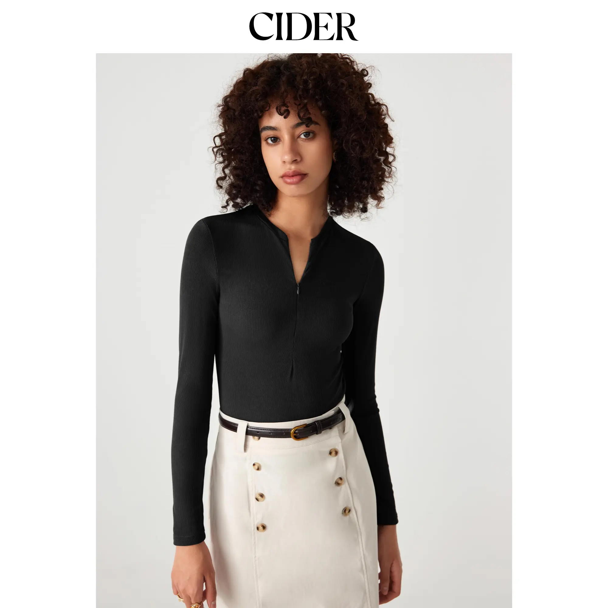 Cider Jersey V-neck Zipper Bodysuit