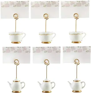 Kate Aspen Place Card Holders (Place Cards Included) - Set of 12 - Table Number Holder for Weddings, Teapot and Teacup Photo Holder for Table Assignments at Bridal Showers or Anniversaries