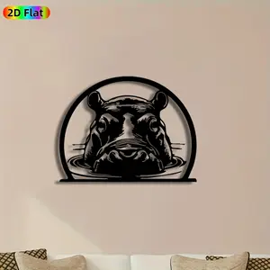 1pc Hippo Metal Wall Art, Bold Hippo Statue Mural, Ideal Gift for New Year, Easter, Animal Decor Enthusiasts, Weather-Resistant Metal Wall Decor Wall Sculptures, Perfect for Patio Wall & Garden Fence, Unique Outdoor Decor