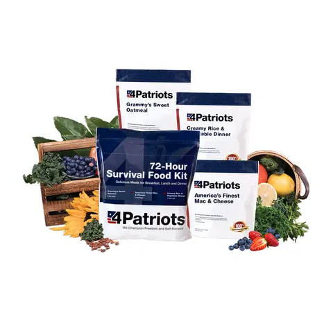 4Patriots 72-Hour Survival Food Kit: Emergency Food Supply for 20 Servings, Triple-Layer Mylar Packaging, Long-Term Storage, 25-Year Shelf Life, Ready in Minutes