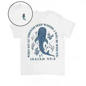 When You Go Through Deep Waters Tee | Whale Shark Isaiah 43:2 Double-Sided Tee,Ocean Whale Shark Christian Double-Sided Print Tee