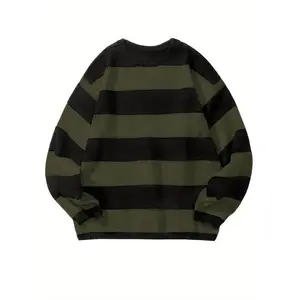 College style retro striped pattern knitted sweater, autumn and winter men's casual warm slightly elastic round neck pullover, long sleeved knitted men's round neck top
