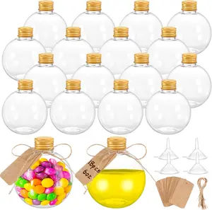 18 count 6 oz Spherical Plastic Potion Bottles Ball Shape Sand Art Bottles with Funnel Christmas Booze Balls  Ornament Balls Candy Jar for DIY Wedding Party Crafts Decoration(,  Cap)