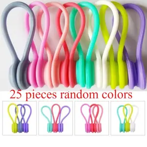 25-Pack Magnetic Cable Ties | Silicone-Wrapped Strong Magnetic Twist Ties | Perfect for Camping Gear Cords & Home Desk Cable Tidying