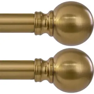 2 Pack Warm  Curtain Rods for Windows 48 to 84 Inch 1" Diameter Adjustable Heavy Duty Brass Window Curtain Rod with Metal Finials for Living Room Bedroom Farmhouse Kitchen Outdoor