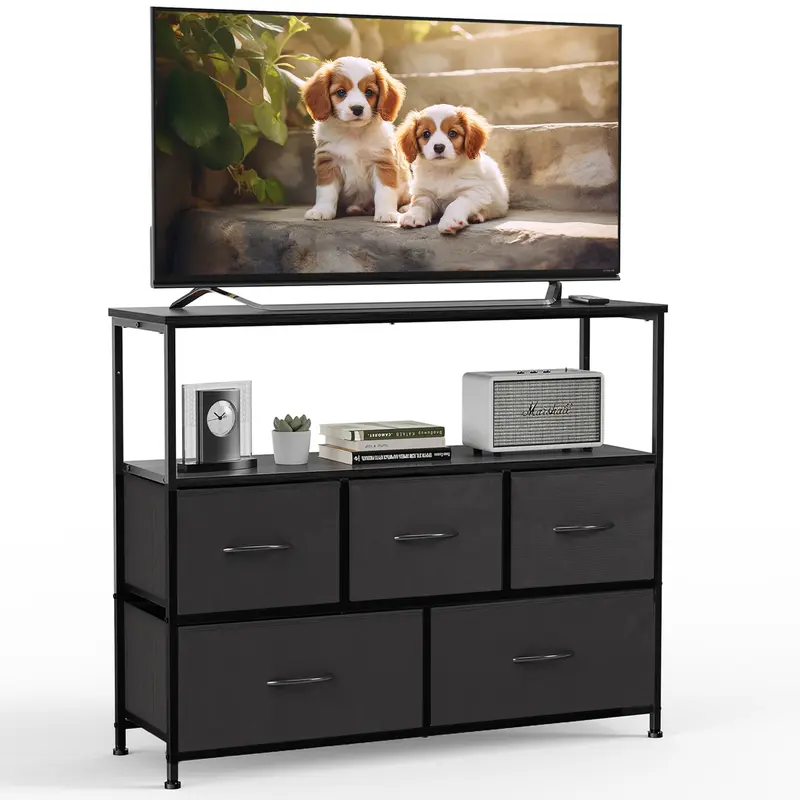 tv stand dresser combo WAMPAT Dresser TV Stand, Wood Entertainment Center with 6 Fabric Drawers,  Chest of Drawers for Living Room, Bedroom, Hallway main image 0