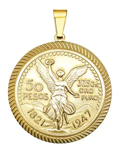 Stainless Steel Gold Plated Centenario Pendant - Dije De Centenario Oro Laminado Brasileno