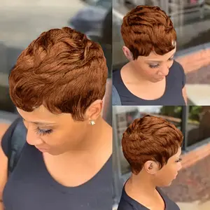 Elegant Pixie Cut Wig for Women - 6" Short Wavy Virgin Human Hair, Full Machine Made, 150% Density, Versatile Styling for Daily Wear, Fashion Accessory |   Natural Look Wig |   Human Hair Wig