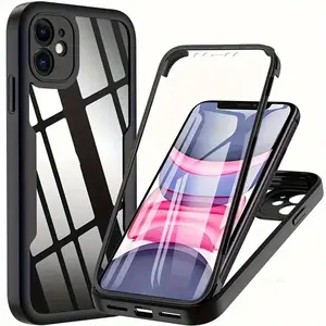 Phone case: 2in1 case for iPhone 11/12/13/1415/16/17/17pro max mobile phone case film integrated 360 full body front+ back transparent acrylic protective cover/all-inclusive 360 degree shockproof transparent double-sided protective case with