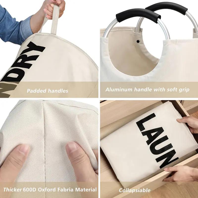 No More Red Marks 115L Large Laundry Basket Collapsible Waterproof Hamper with Foam Protected Aluminum Handles Blue Dirty Clothes Basket for Dorm or Family Use