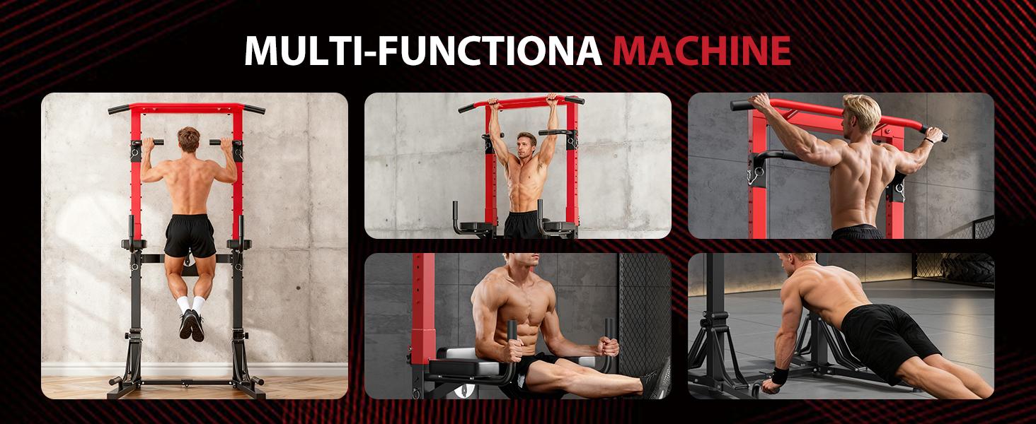 NICOLE SELECTION Power Tower with Adjustable Height & Foldable Design, Heavy Duty Pull Up Bar Station for Home Gym (150KG Load, Arm Protections, Stable Triangle Base)