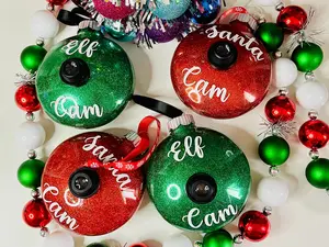 Santa / Elf Cam Glittered Ornament