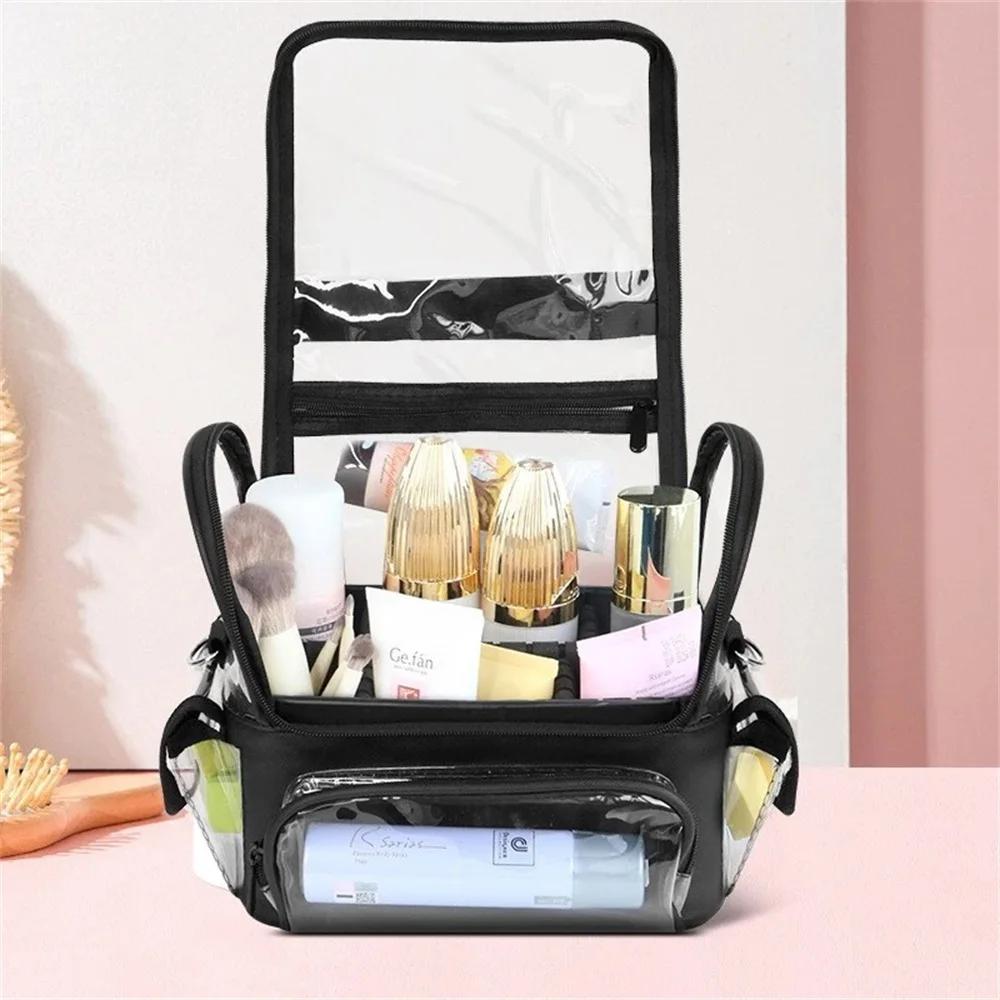 Makeup Brush Bag, Makeup Artist Bag Professional Cosmetic Bag Clear Makeup Bag Large Makeup Train Case Portable Storage Organizer Bag with Adjustable Divide&Shoulder Strap