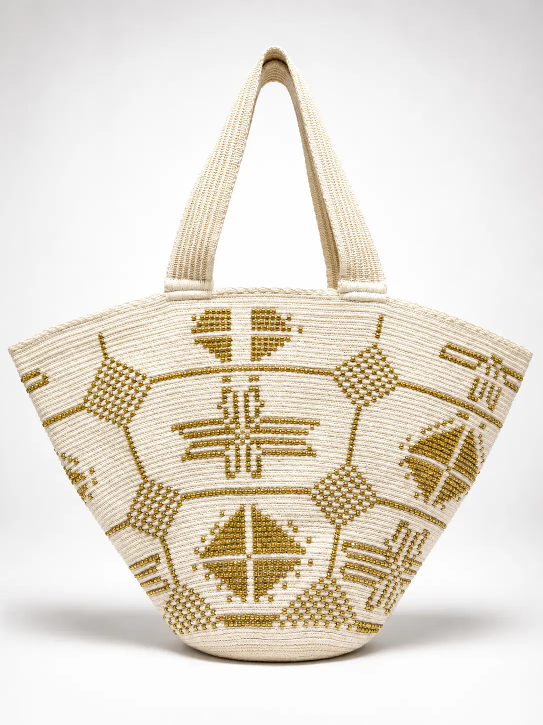 Decorated XL Handmade Crochet Tote Bag | Beaded Artisan Shoulder Bag