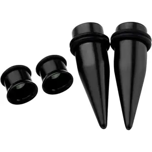 4pcs Stainless Steel 12G-00G Black Tapers Stretcher + Ear Single-flared Tunnel Gauge Ear Stretching Kit