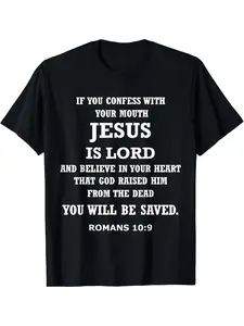 Men'S T-Shirt Featuring Romans 10:9 - Is Lord, Perfect for Christian Faith.This Crewneck Tee Is Made from Soft, Breathable, Suitable for Church, Gym, Or Casual Wear.It'S Machine Washable And Makes a Great Religious Gift for Men, Plus Size