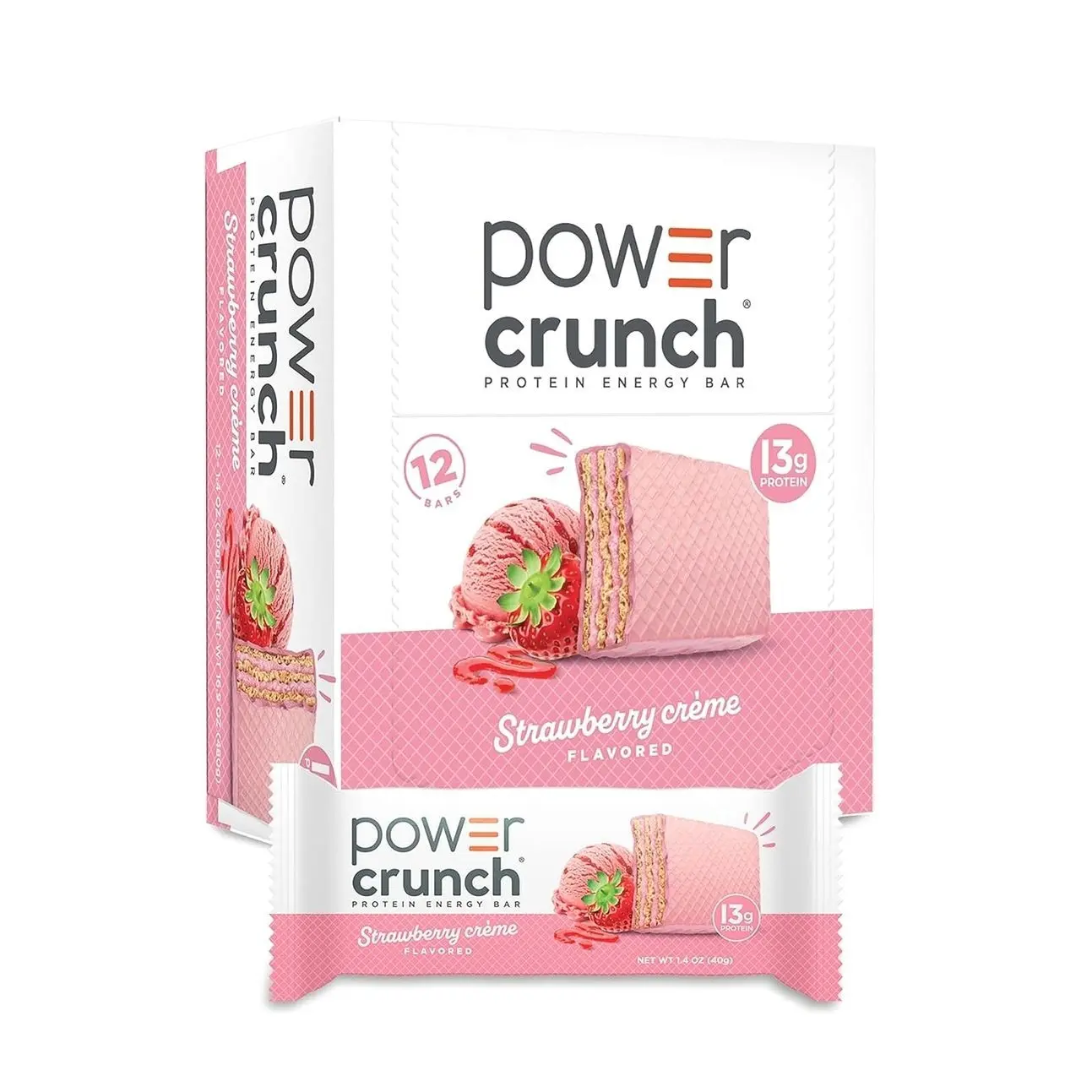 Power Crunch Protein Energy Wafer Bars, Strawberry Crème, 1.4 Ounce (12 Count)
