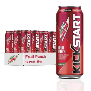 Mountain Dew Kickstart, Fruit Punch, 92mg Caffeine, Vitamins B & C, 80 Calories, 5% Juice, 16 fl oz (12 Count) Beverage Energy Sport