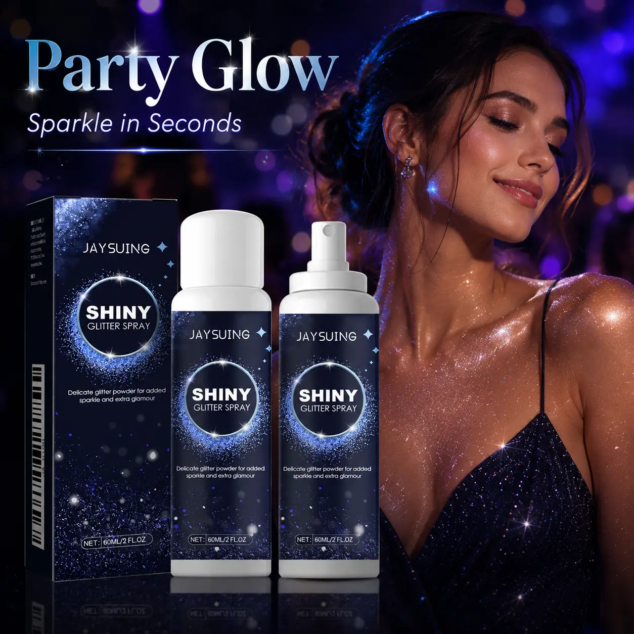 Shiny Glitter Spray for Hair, Body & Clothes, Instant Sparkle Glow for Parties, Festivals & Halloween, Lightweight Shimmer Mist, 60ml