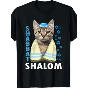 Funny Jewish Shabbat Shalom Cat With Kippah T-Shirt for men
