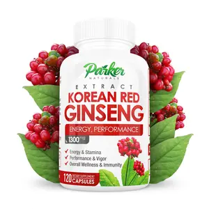 Parker Naturals Korean Red Ginseng, 1300mg Extract, Ginger Root & Black Pepper, 20% Ginsenosides Red Panax Supplement, 120 Caps Vitamin Fitness Edible