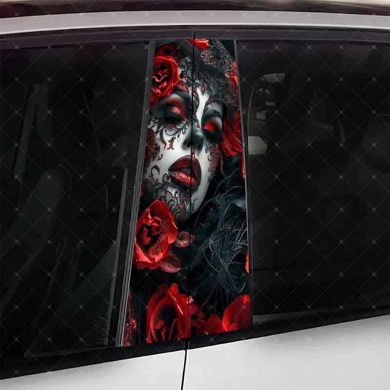 Gothic Vinyl Stickers Set, Car B Pillar Protection Decals, Easy Peel & Stick, Sunproof Waterproof Scratch Resistant, Fits All Vehicles