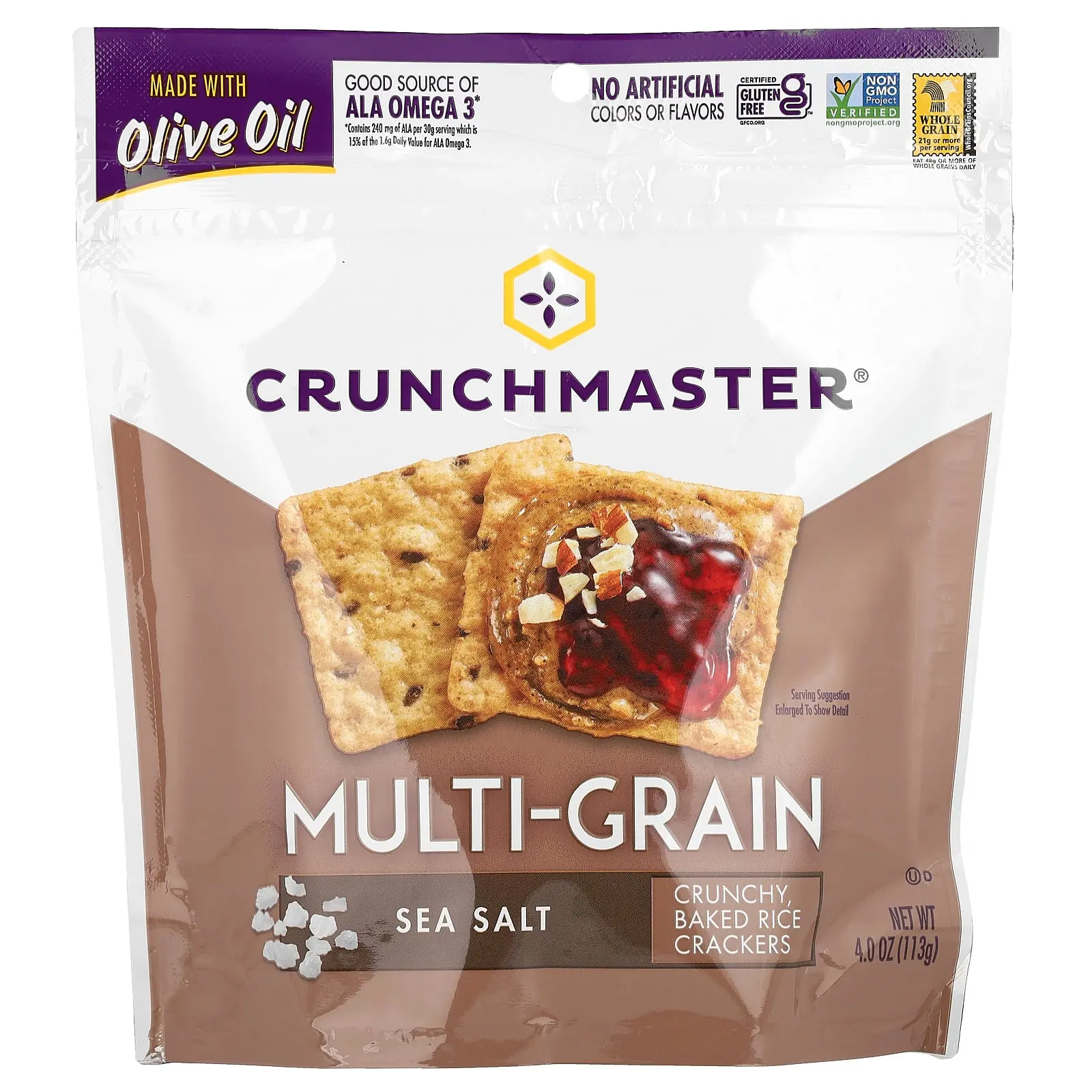 Crunchmaster Multi-Grain, Crunchy Baked Rice Crackers, Sea Salt, 4 oz (113 g) Crunchmaster Multi-Grain, Crunchy Baked Rice Crackers, Sea Salt, 4 oz (113 g)