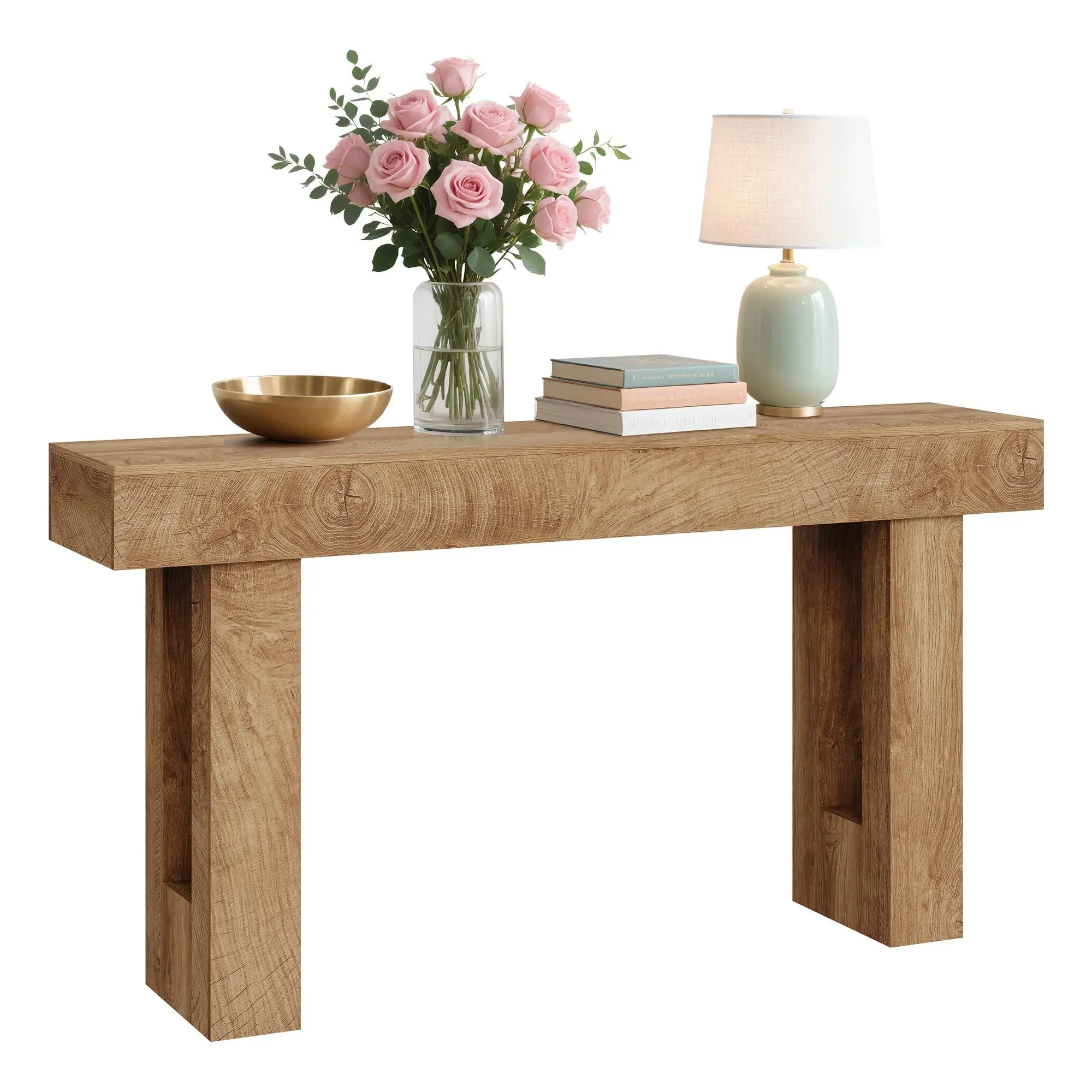 GARVEE Rustic 160cm Farmhouse Furniture Console Table - Natural Wood with Open Shelf, Rectangular Design for Entrance, Hallway - Sandalwood Veins Mountain