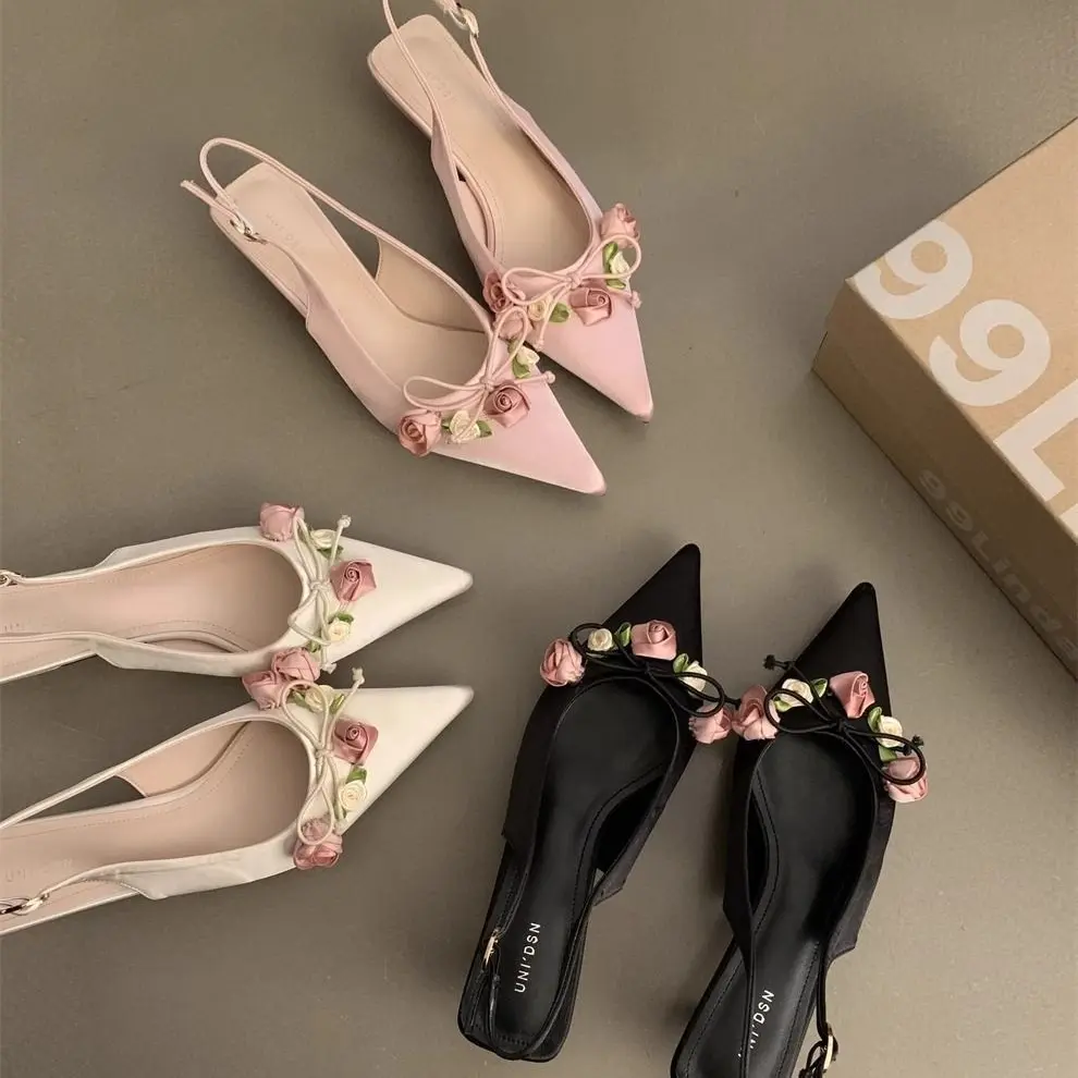 Women's Stylish French-Style High Heels - Classy Heeled Shoe with Exquisite Single-Strap, Decor Accents, Formal Footwear for Evening Wear, Available in Pink, White, and Black