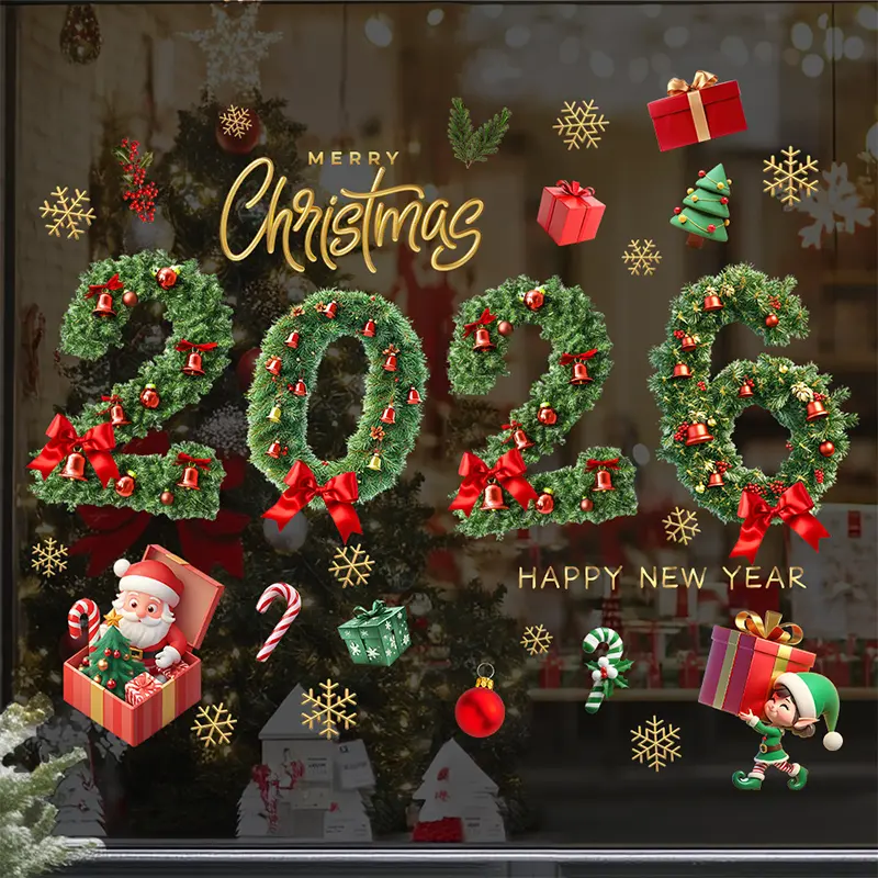 2026 Festive Print Double-Sided Christmas Glass/Window Decor Clings (2 Sheets) - Decorative, Smooth, Residue-Free, Reusable Home Supplies for Glass, Door, Fade-Resistant Festive Party Decorations, Two Sheets