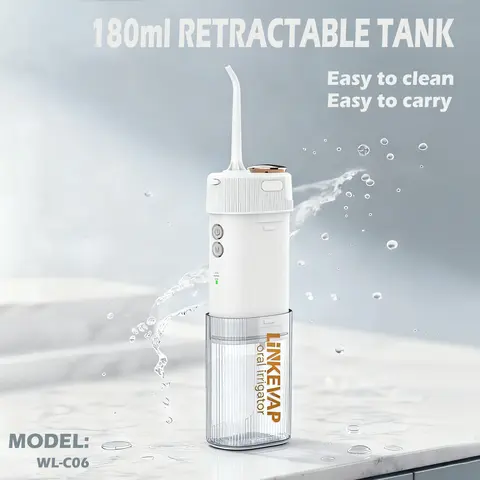 LINKEVAP Cordless Rechargeable Handheld Water Flosser - Oral Care Teeth Cleaner with Rechargeable Battery, 1-Hand Grip, 3 Clean Modes, Leakproof Drain, Collapsible Design, 25-Day Battery Life, Waterproof for Home & Travel, Braces-Friendly | Back to School
