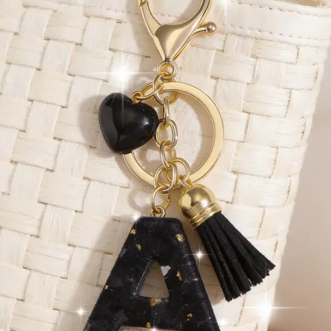 Creative English Letter Pendant Keychain for Women, Resin Drops Stone Initial Keychain, Bag Car Key Decoration Gift, Keychain for Bags, Fashionable Alloy Keychain, Stylish Keychain, Aesthetic Keychain, Stylish Keyring