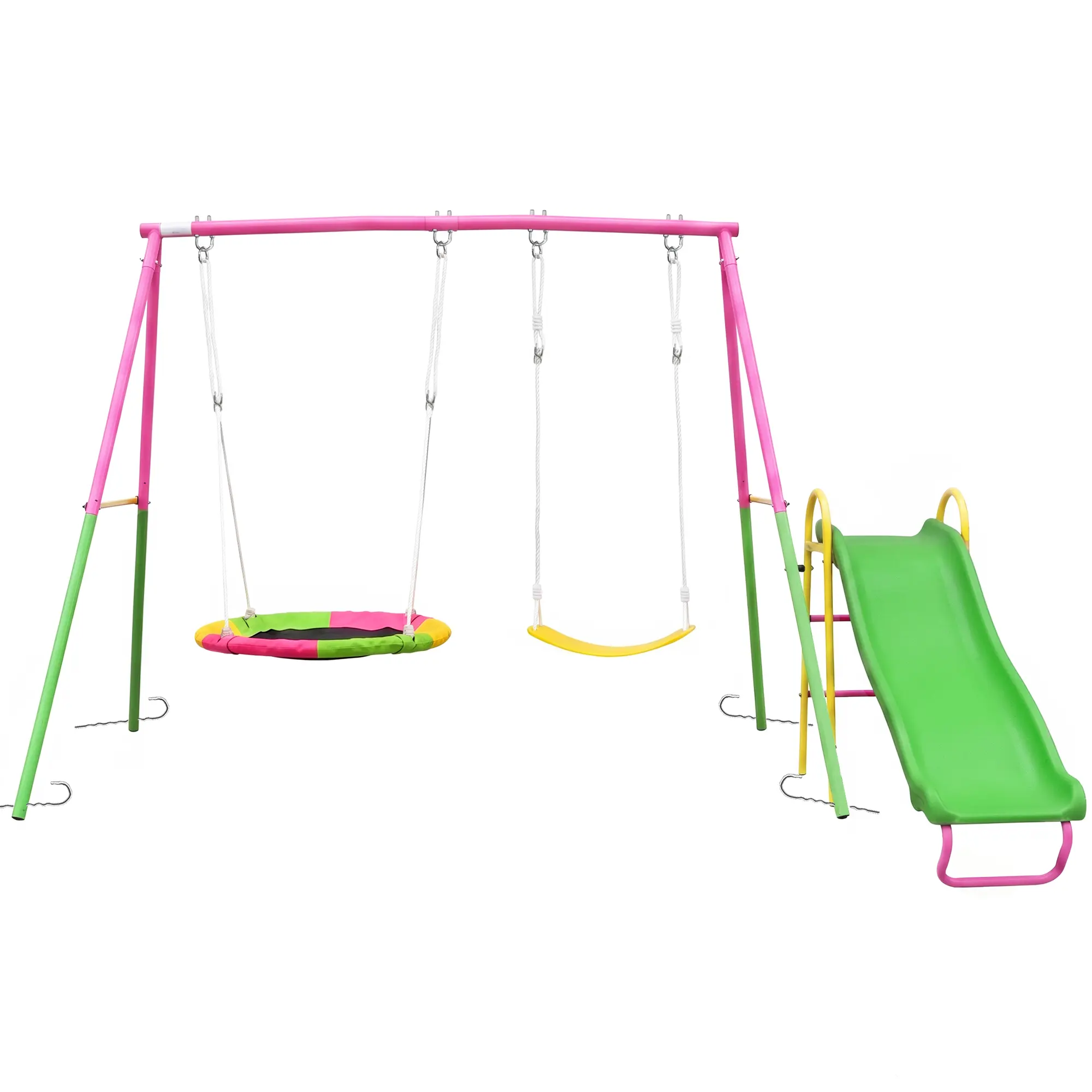 3-in-1 Heavy-Duty Metal Swing Set with Kids Slide - Outdoor Playground Set for Backyard, Sports-Focused Design, Durability, Enhancing Outdoor Fun