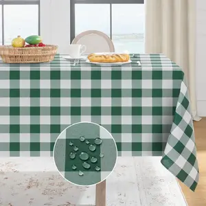 Checkered Tablecloth Rectangle - Waterproof Table Cloth, Stain Resistant Gingham Table Cover for, Camping, Easter - Green and White, 60 x 102 Inch