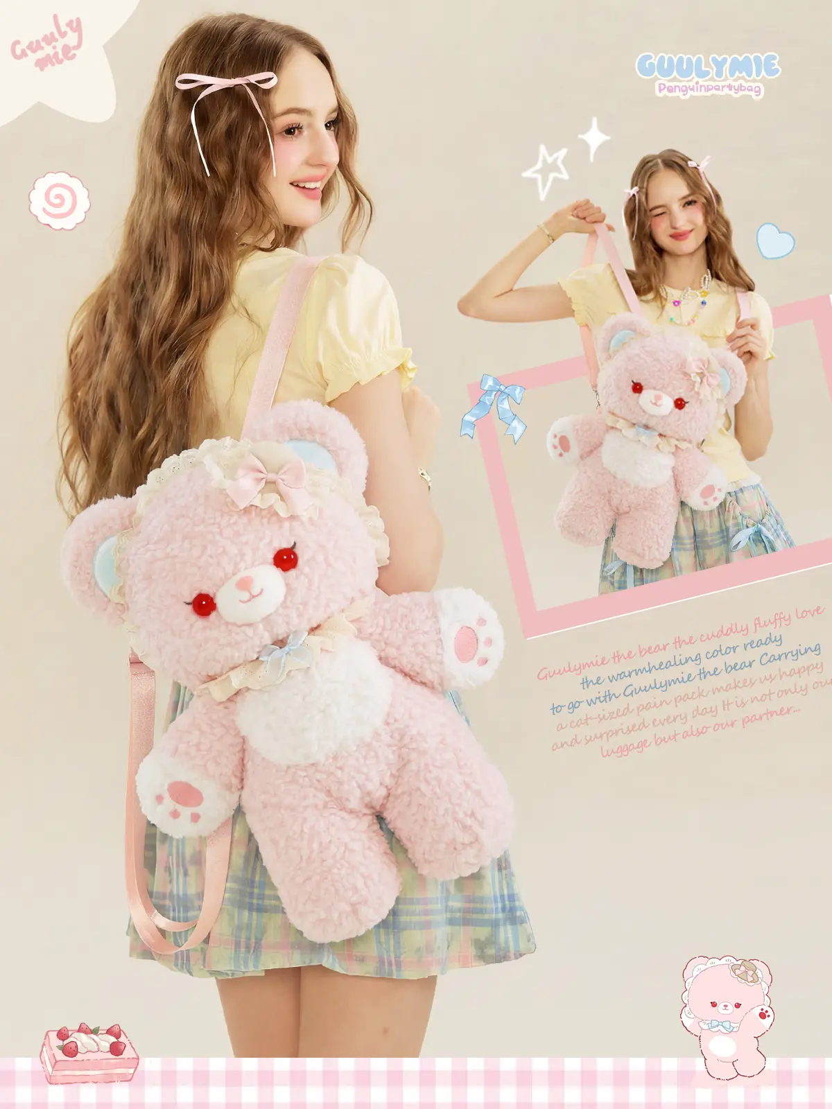 GUULYMIE Pink Bear Backpack with Strap - Fashionable Unique Functional Bag, Ideal Gift Idea for Special Occasions