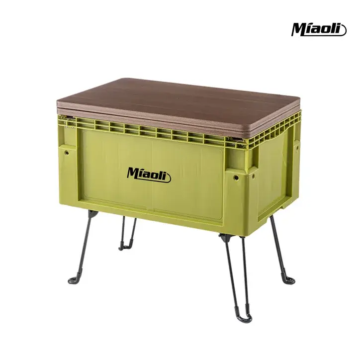 MIAOLI Folding Patio Side Table and Outdoor Storage Bin, Sturdy Plastic Container with Lid and Non-Slip Base for Garden or Camping, Folding Table