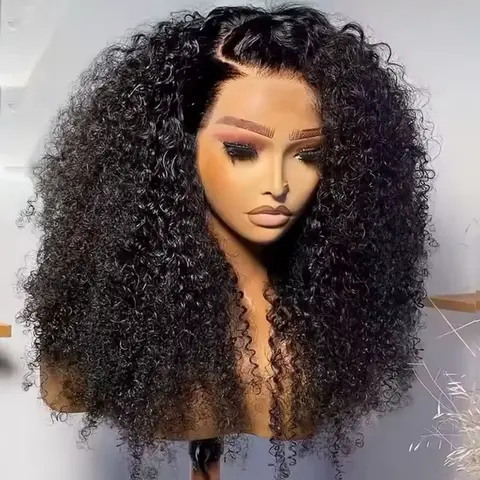 Women's MYLOCKME Human Hair Lace Front Wig, 180 Density 13x4-13x6 HD Transparent Lace, Kinky-Jerry Curly, 34-38in Thick Soft, Lightweight, Secure, Breathable, Skin-Friendly, Transparent Cover